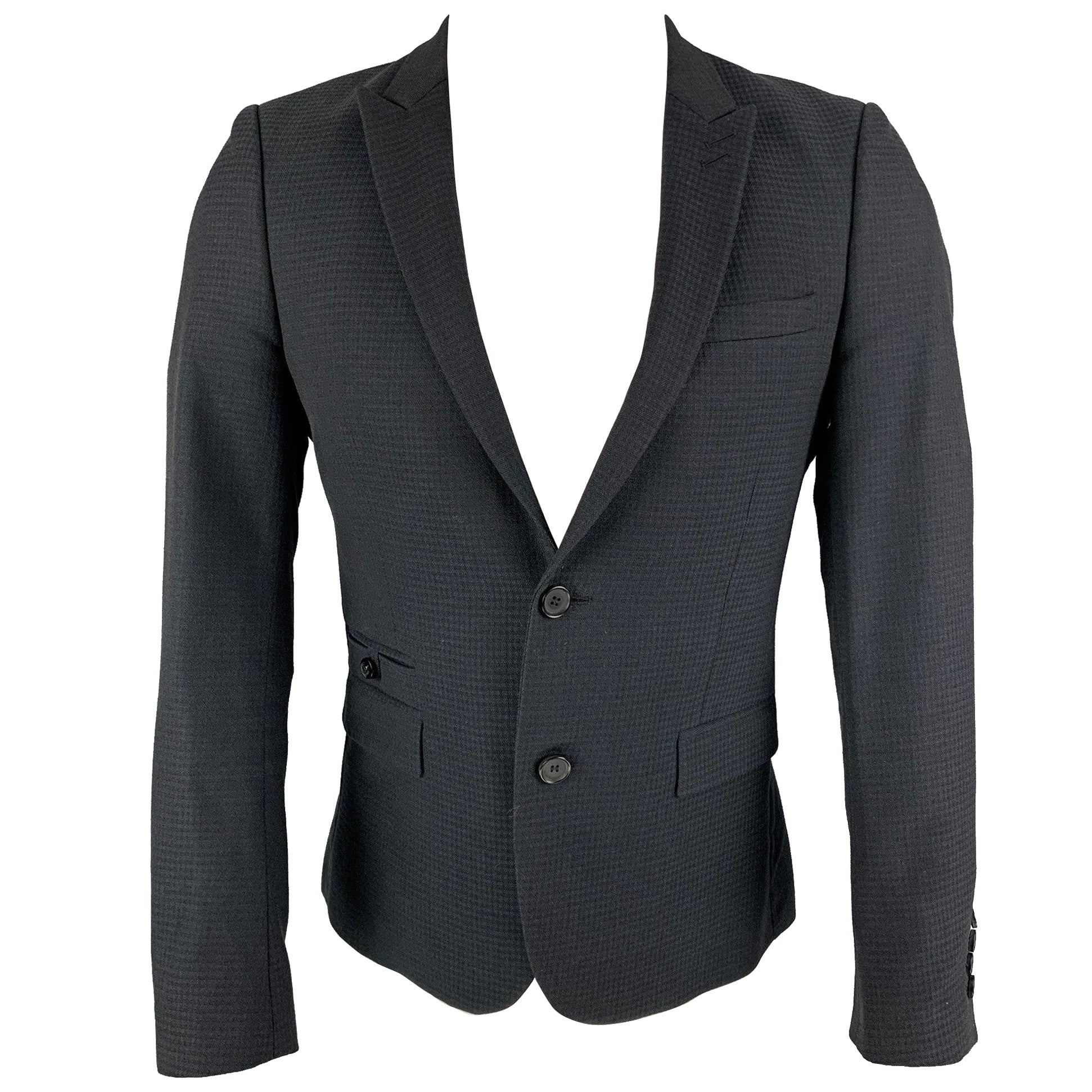 THE KOOPLES Size 36 Black Grid Wool Cotton Peak Lapel Sport Coat For Sale
