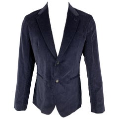PAUL SMITH Taille 38 Manteau de sport en velours côtelé de coton à revers échancré, bleu marine