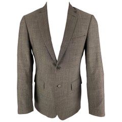 JOHN VARVATOS - Manteau de sport à revers en laine grise et noire à grille, taille 40