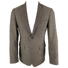 John Varvatos taglia 40, cappotto sportivo in lana grigio e nero, con risvolto a tacche.