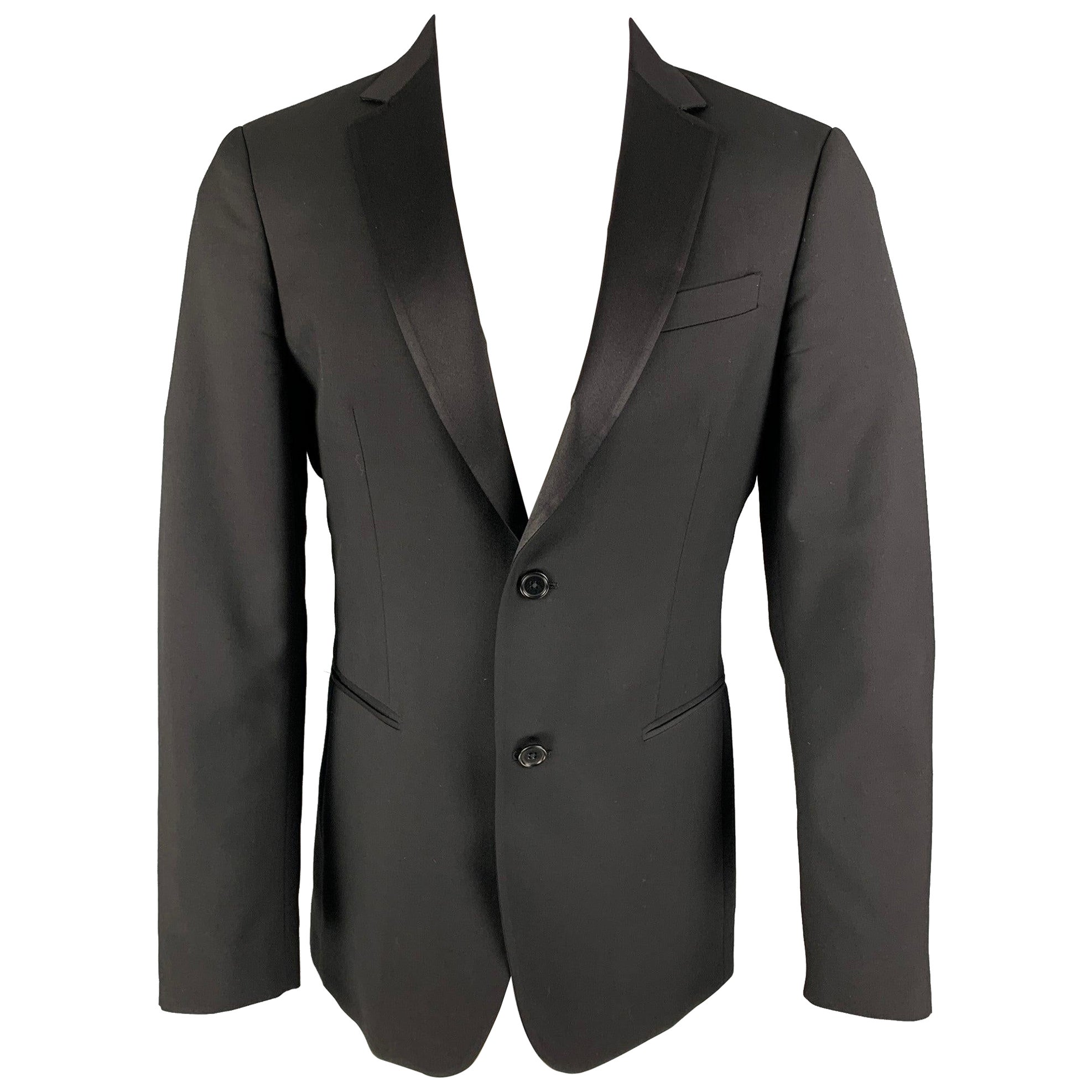 JOHN VARVATOS Size 38 Black Wool Tuxedo Sport Coat For Sale