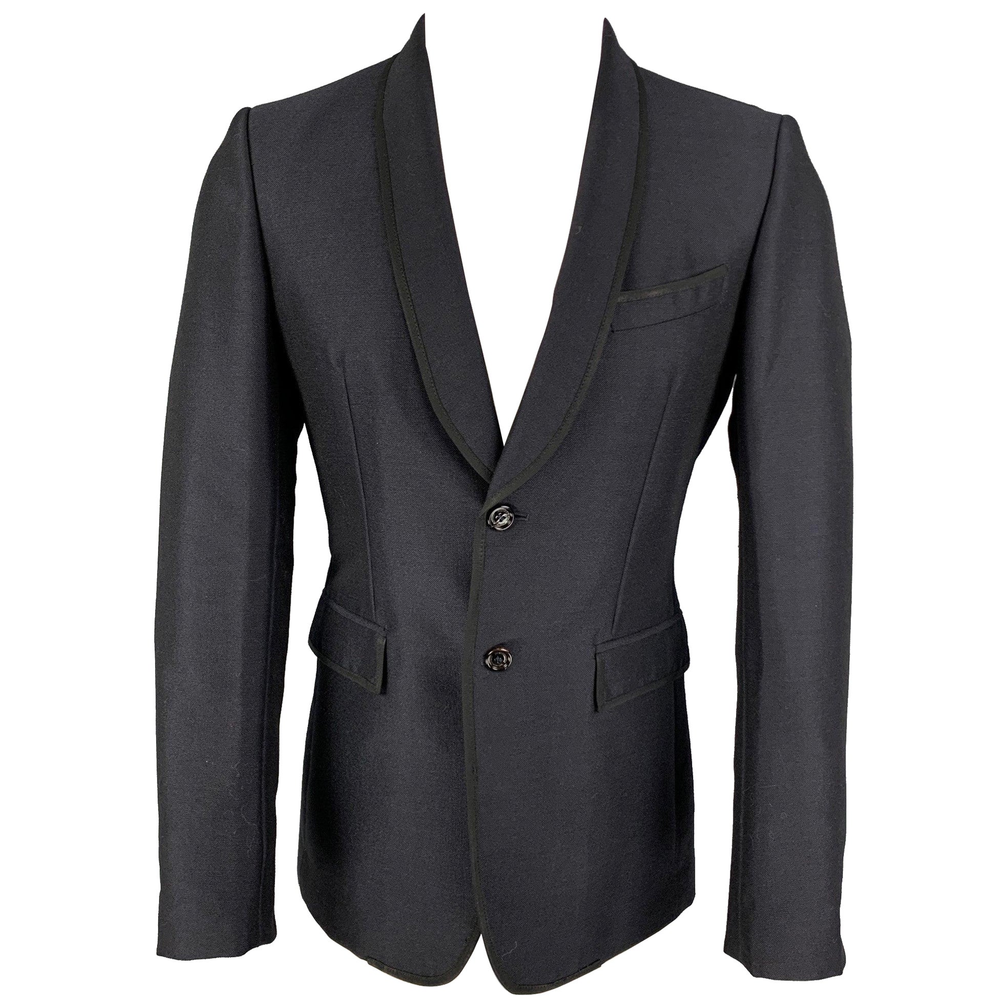 BURBERRY - Manteau de sport à col châle en laine et mohair bleu marine, taille 38 en vente