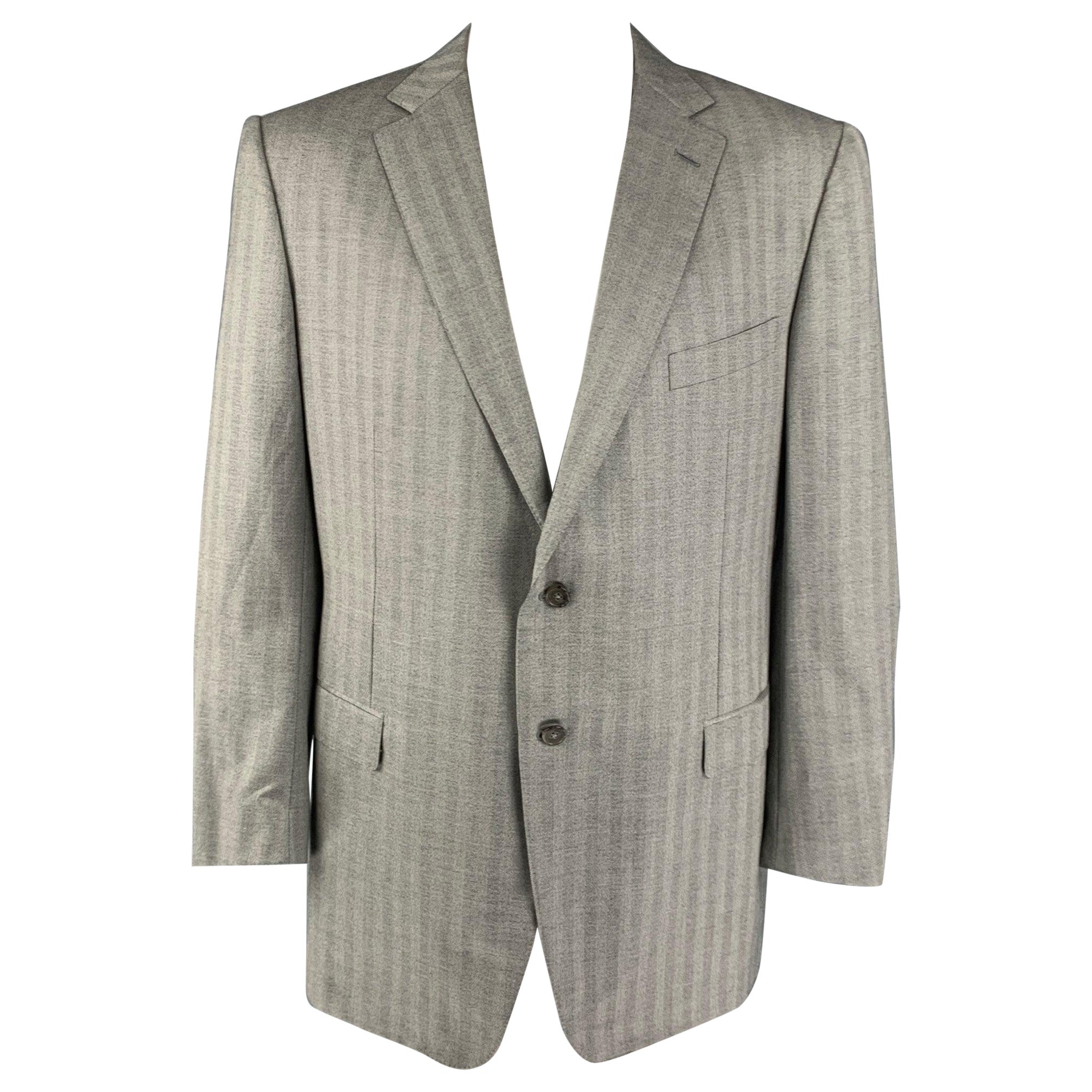 ERMENEGILDO ZEGNA Size 50 Long Light Gray Herringbone Sport Coat For Sale