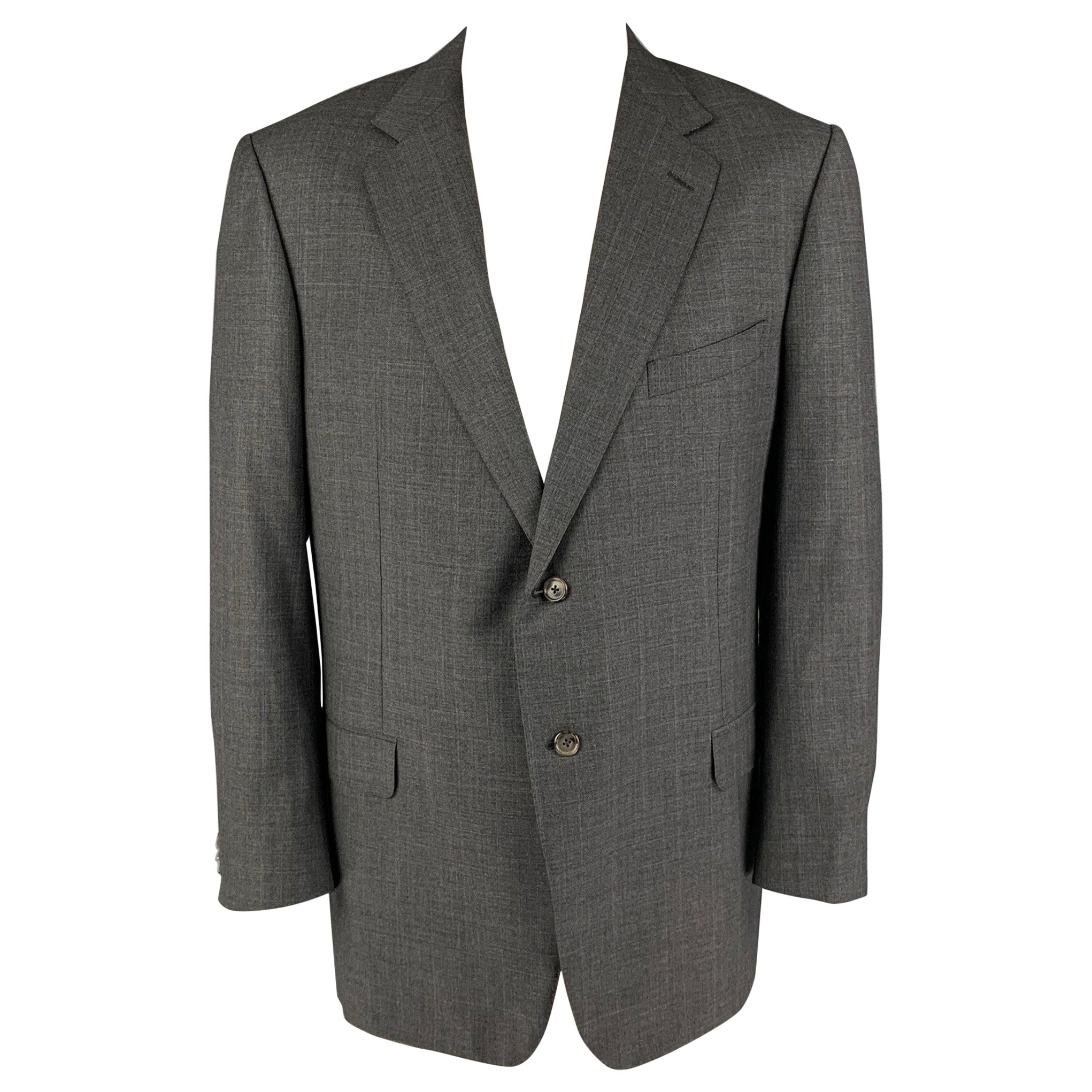 ERMENEGILDO ZEGNA Size 46 Grey Window Pane Wool Single Breasted Sport Coat For Sale