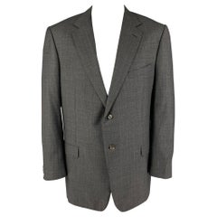 Used ERMENEGILDO ZEGNA Size 46 Grey Window Pane Wool Single Breasted Sport Coat