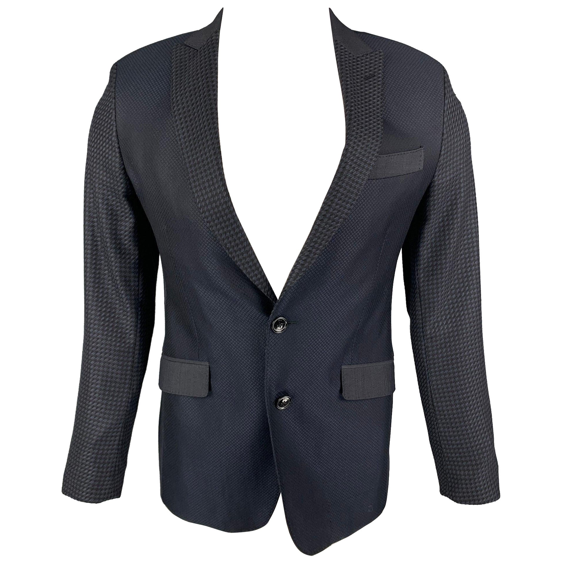 ETRO Cappotto sportivo con risvolto a punta in lana, taglia 38, nero navy, tessuti misti.