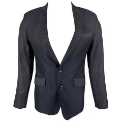 ETRO Taille 38 Manteau de sport en laine à revers en pointe, noir et bleu marine