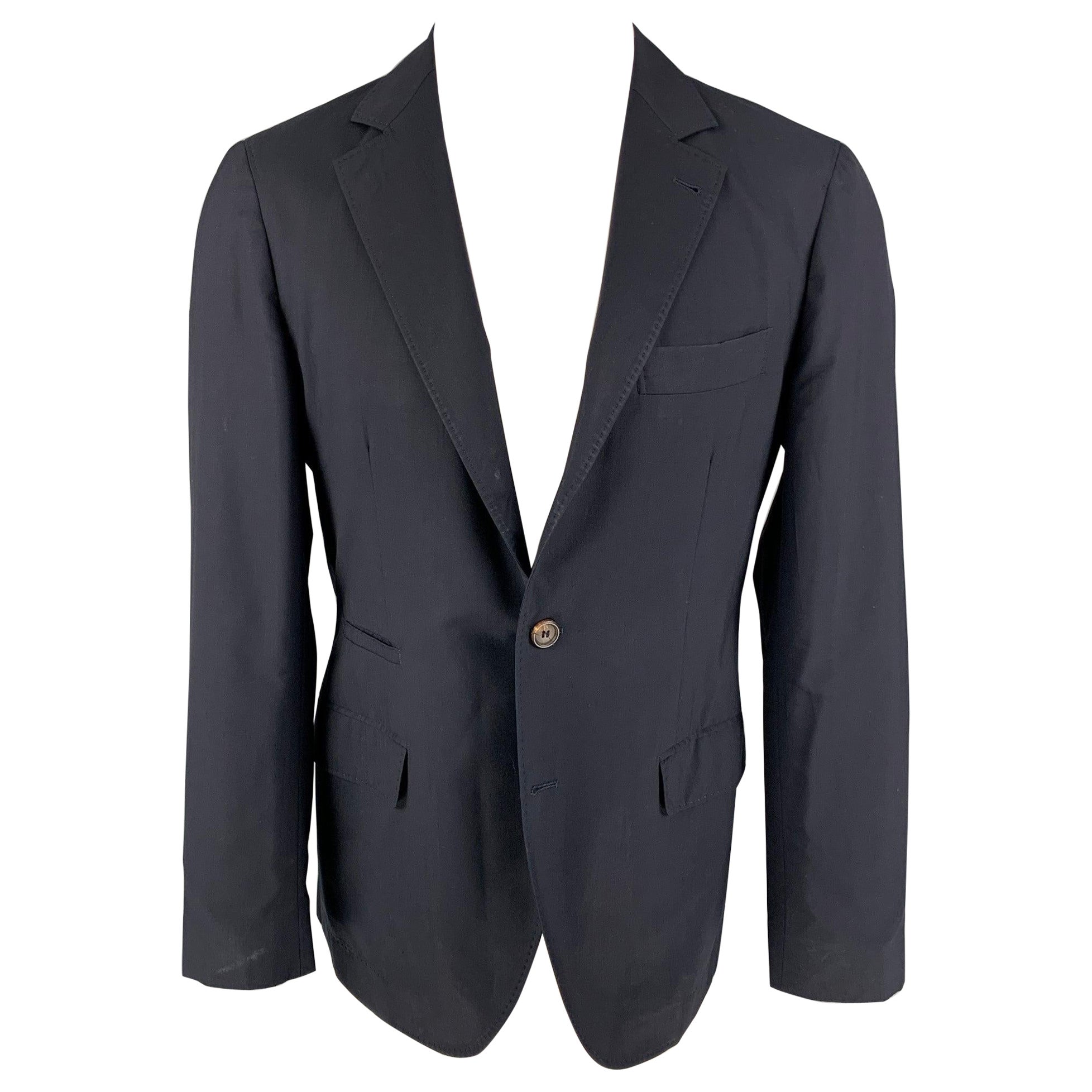 BRUNELLO CUCINELLI Size 38 Navy Virgin Wool Silk Notch Lapel Sport Coat For Sale