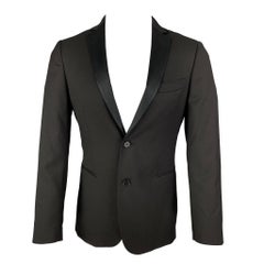 JOHN VARVATOS - Manteau de sport en laine noir à revers en col bénitier, taille 36
