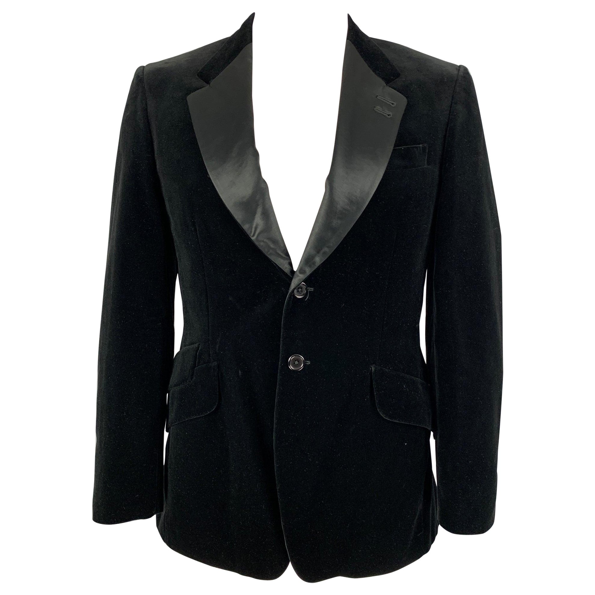 PAUL SMITH Size 42 Black Velvet Cotton Viscose Notch Lapel Sport Coat For Sale