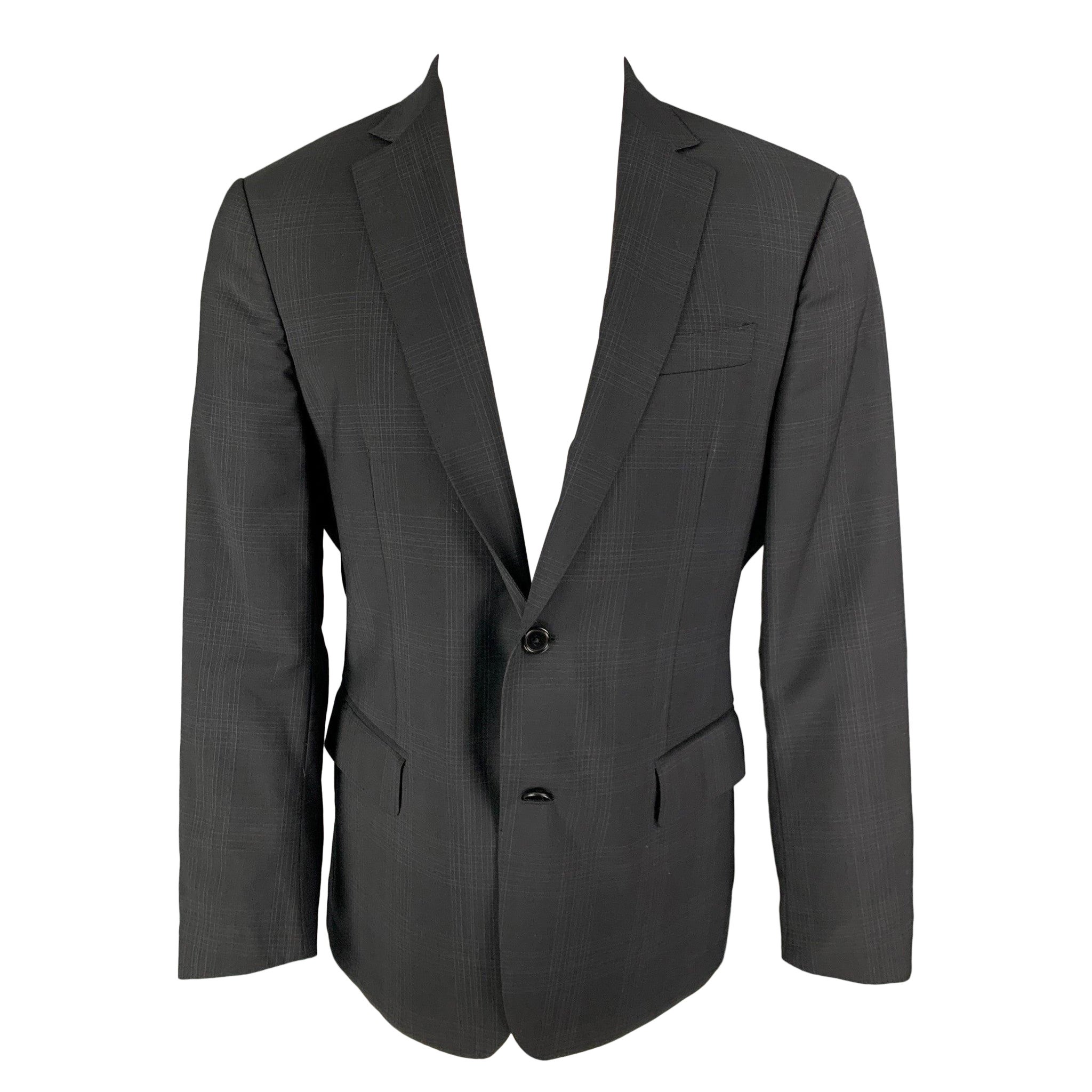 JOHN VARVATOS Size 40 Black Plaid Wool Notch Lapel Sport Coat For Sale