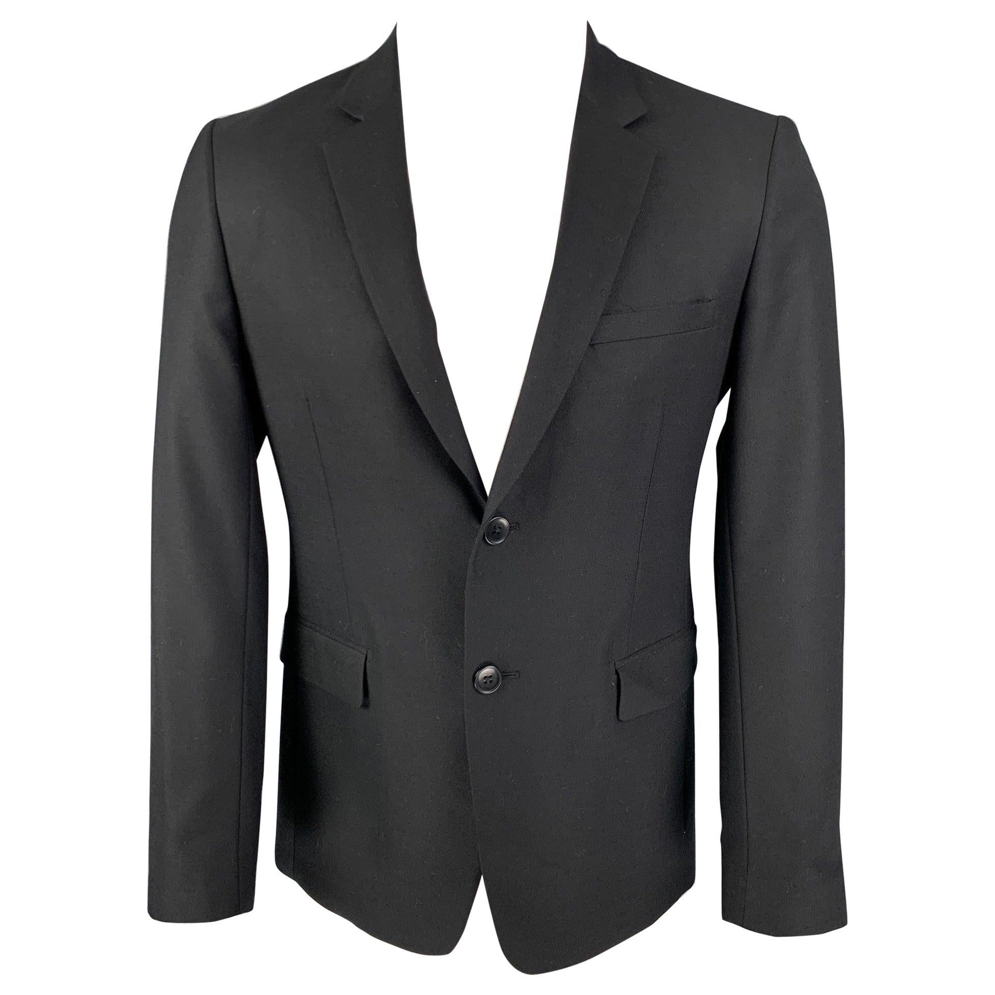 THEORY Size 38 Short Black Wool Notch Lapel Sport Coat For Sale