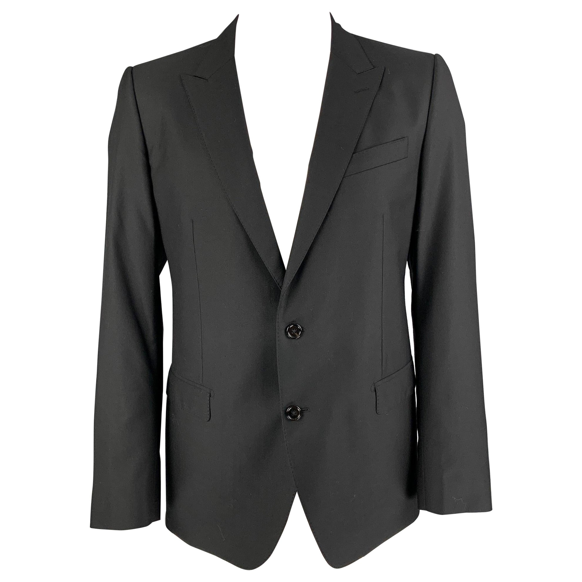 DOLCE & GABBANA Size 44 Black Wool Blend Peak Lapel Sport Coat For Sale