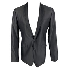 DOLCE & GABBANA - Manteau de sport en laine noire à revers en pointe, taille 38