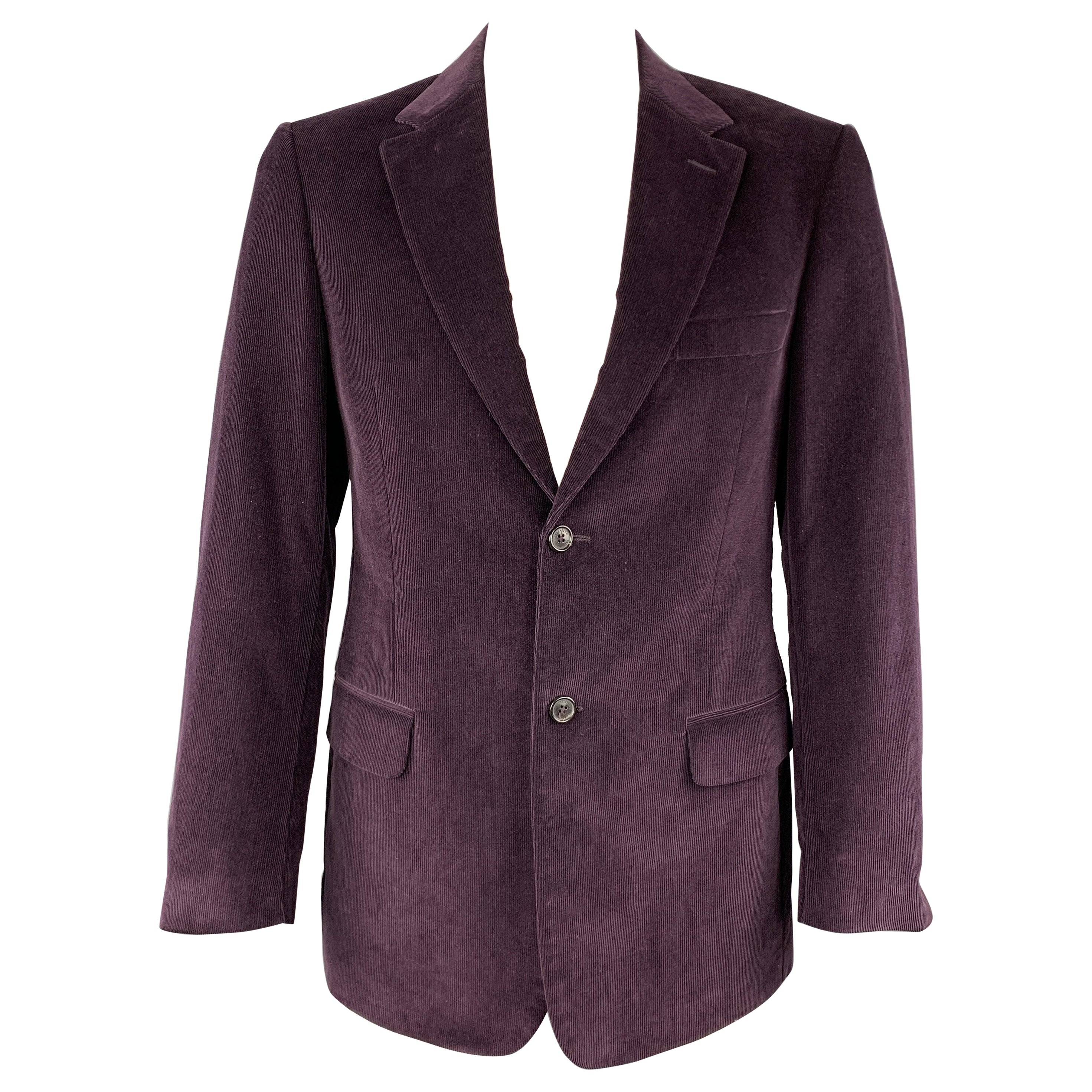 VALENTINO Size 40 Purple Corduroy Cotton Notch Lapel Sport Coat For Sale