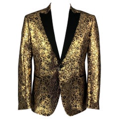 MICHAEL KORS Size 46 Black Gold Jacquard Polyester Peak Lapel Sport Coat