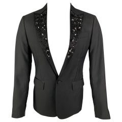 DSQUARED2 Size 38 Black Embroidery Wool Silk Peak Lapel Sport Coat