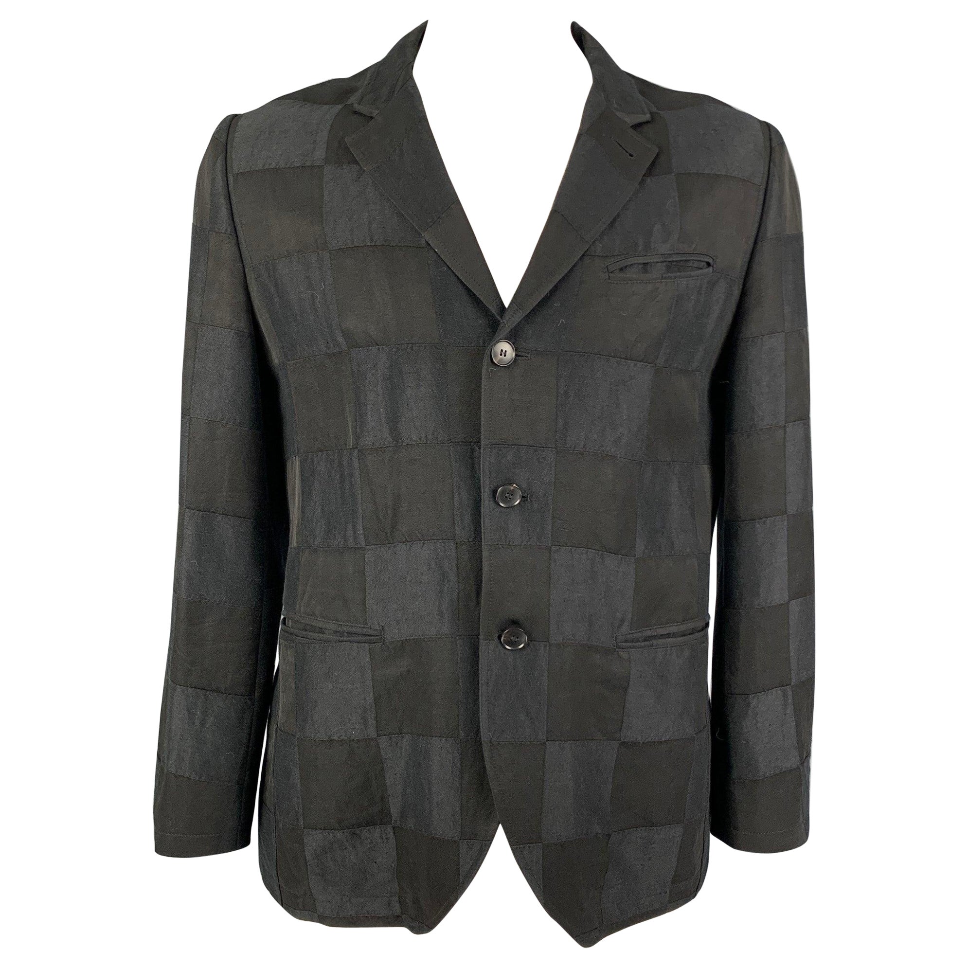 JOHN VARVATOS Size 42 Black Checkered Notch Lapel Sport Coat For Sale