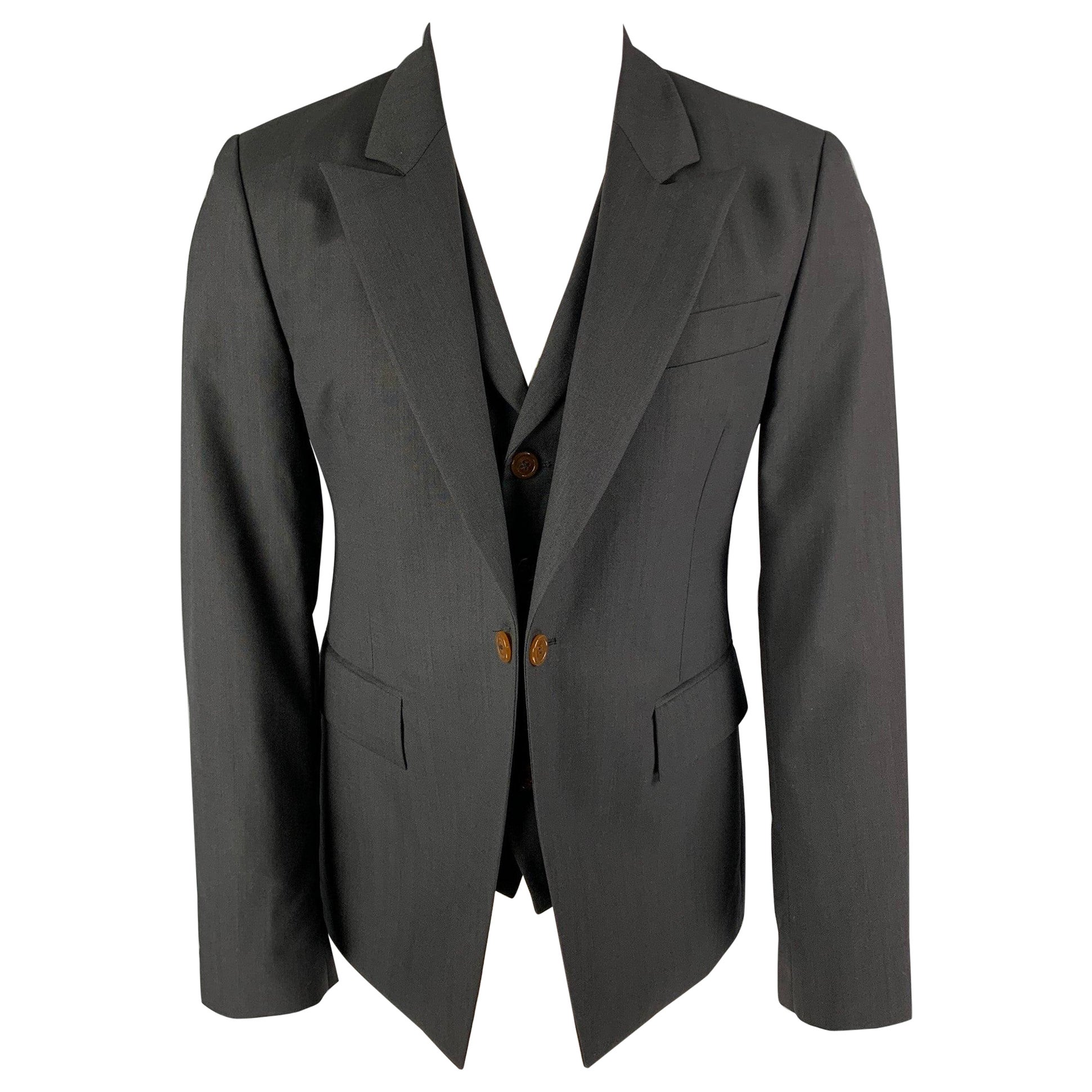 VIVIENNE WESTWOOD MAN Size 40 Charcoal Wool Peak Lapel Sport Coat For Sale