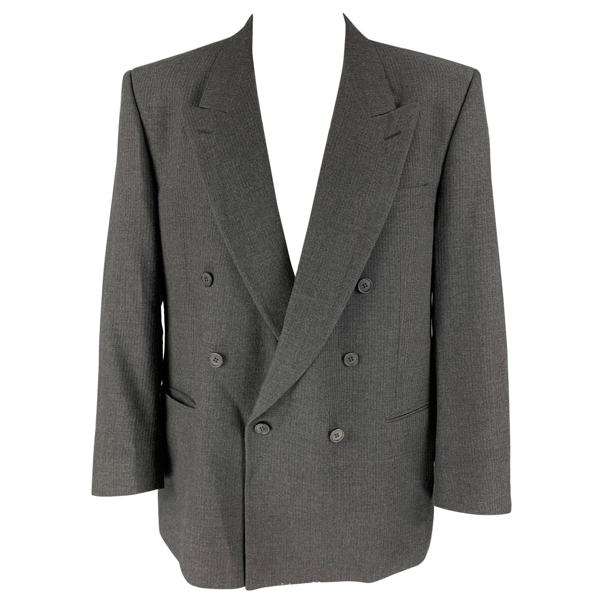 Vintage YVES SAINT LAURENT Size 46 Regular Dark Gray Textured Wool Sport Coat For Sale