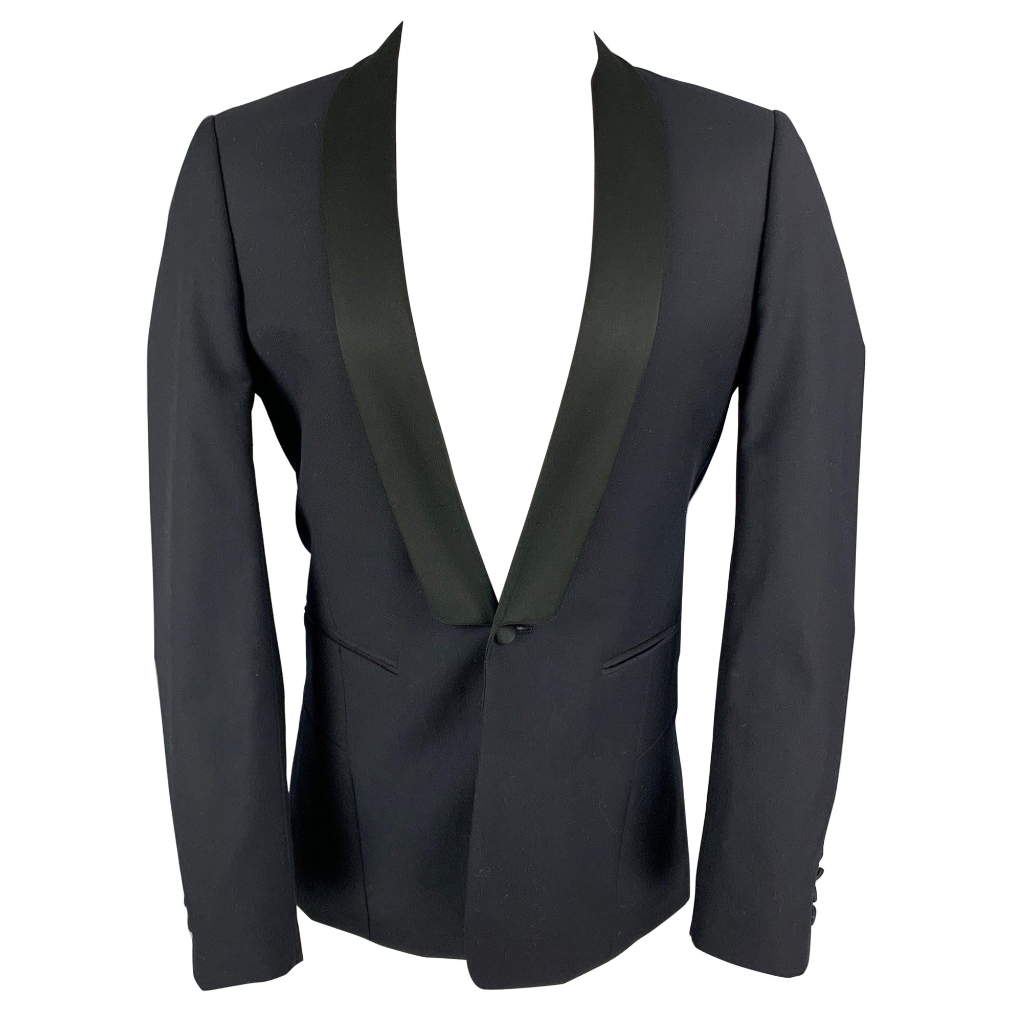 SANDRO Size 38 Black Wool Shawl Collar Sport Coat For Sale