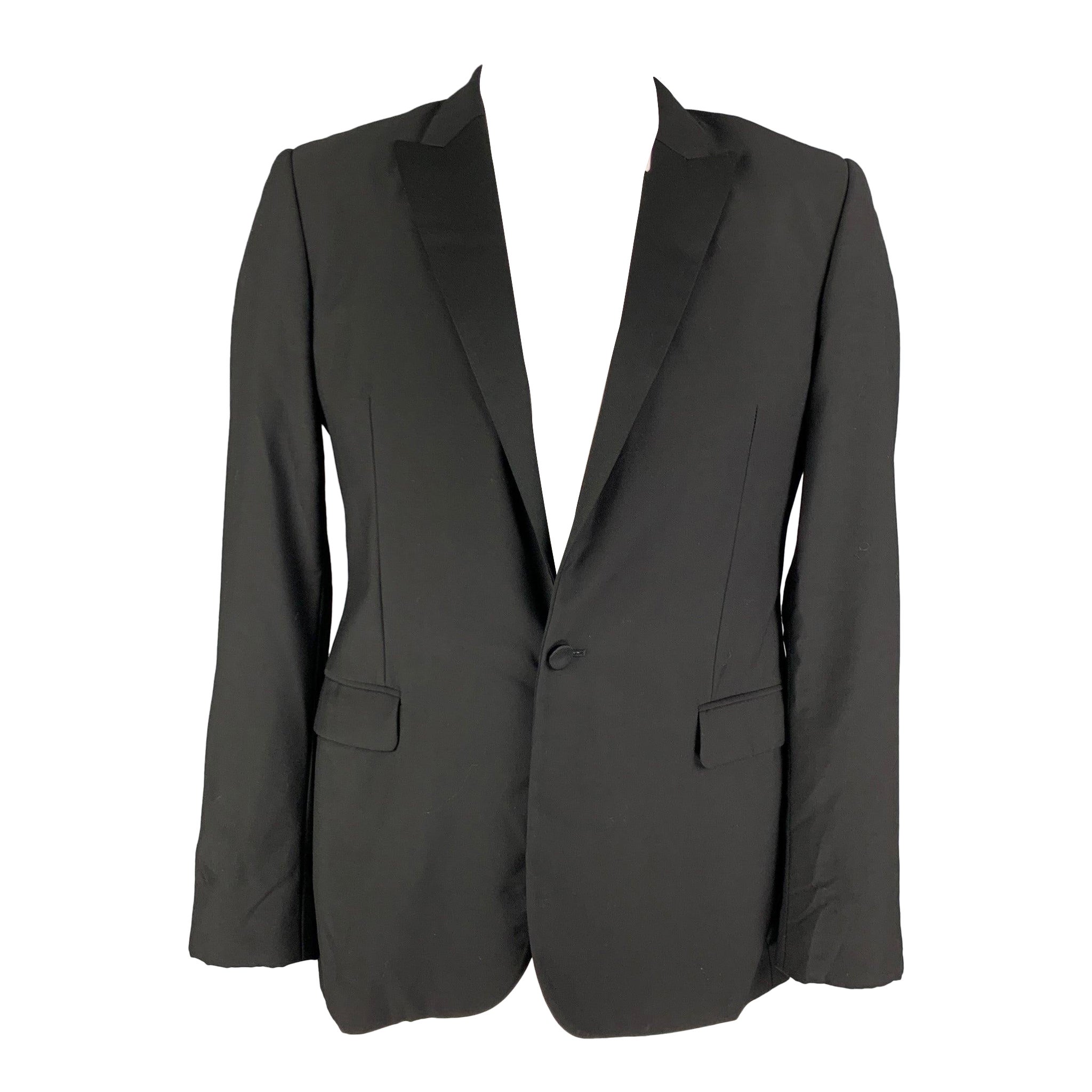 CALVIN KLEIN COLLECTION Size 41 Black Wool Tuxedo Sport Coat For Sale