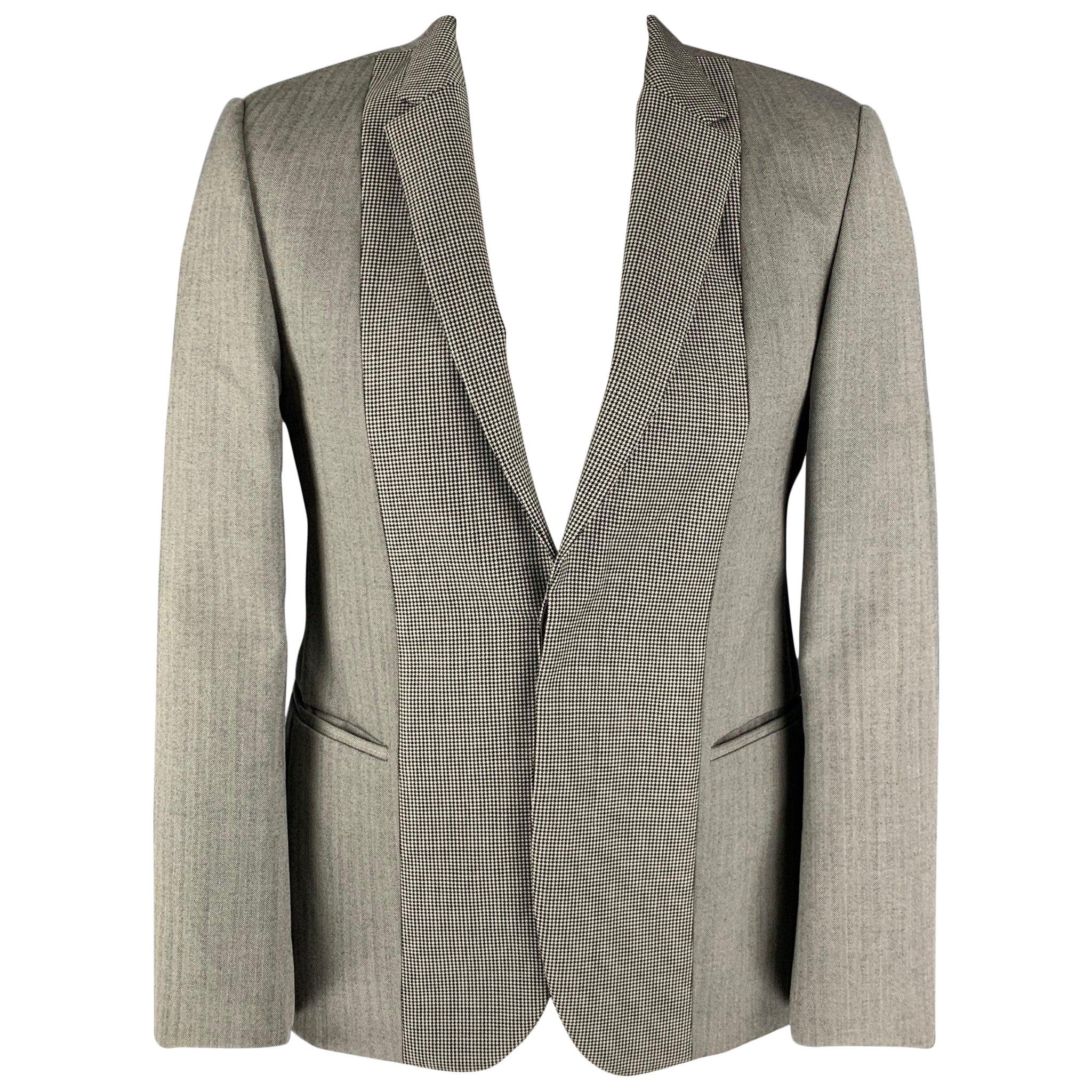CALVIN KLEIN COLLECTION Size 40 Grey Black White Wool Sport Coat For Sale