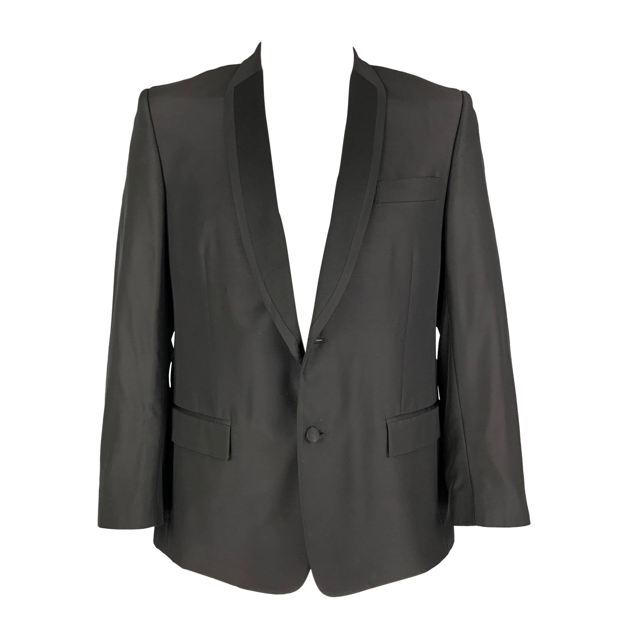 VERSACE COLLECTION Size 42 Black Viscose Wool Tuxedo Sport Coat For Sale