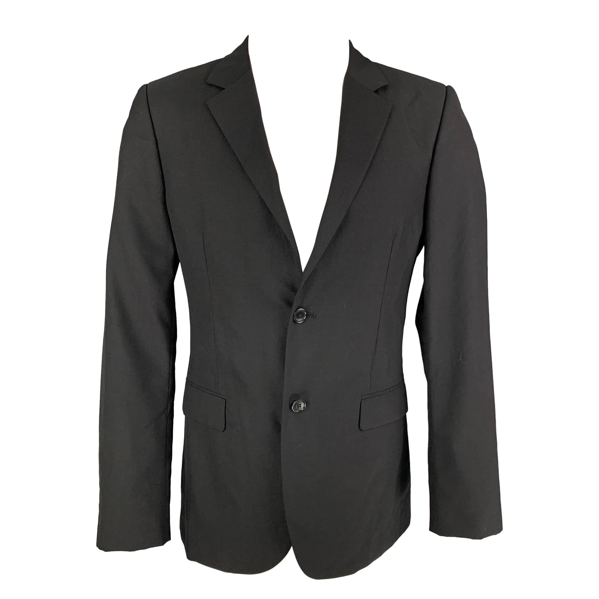 CALVIN KLEIN COLLECTION Size 38 Black Wool Notch Lapel Sport Coat For Sale