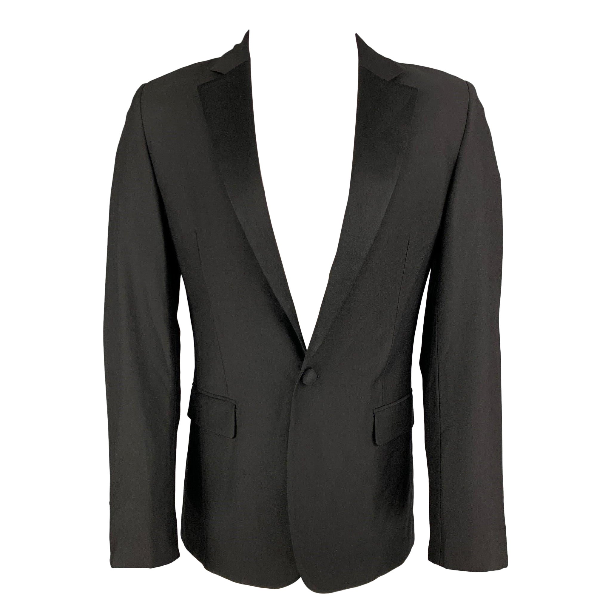 CALVIN KLEIN COLLECTION Size 38 Black Wool Tuxedo Sport Coat For Sale