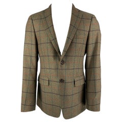 Used ETRO Size 38 Olive Window Pane Wool Sport Coat