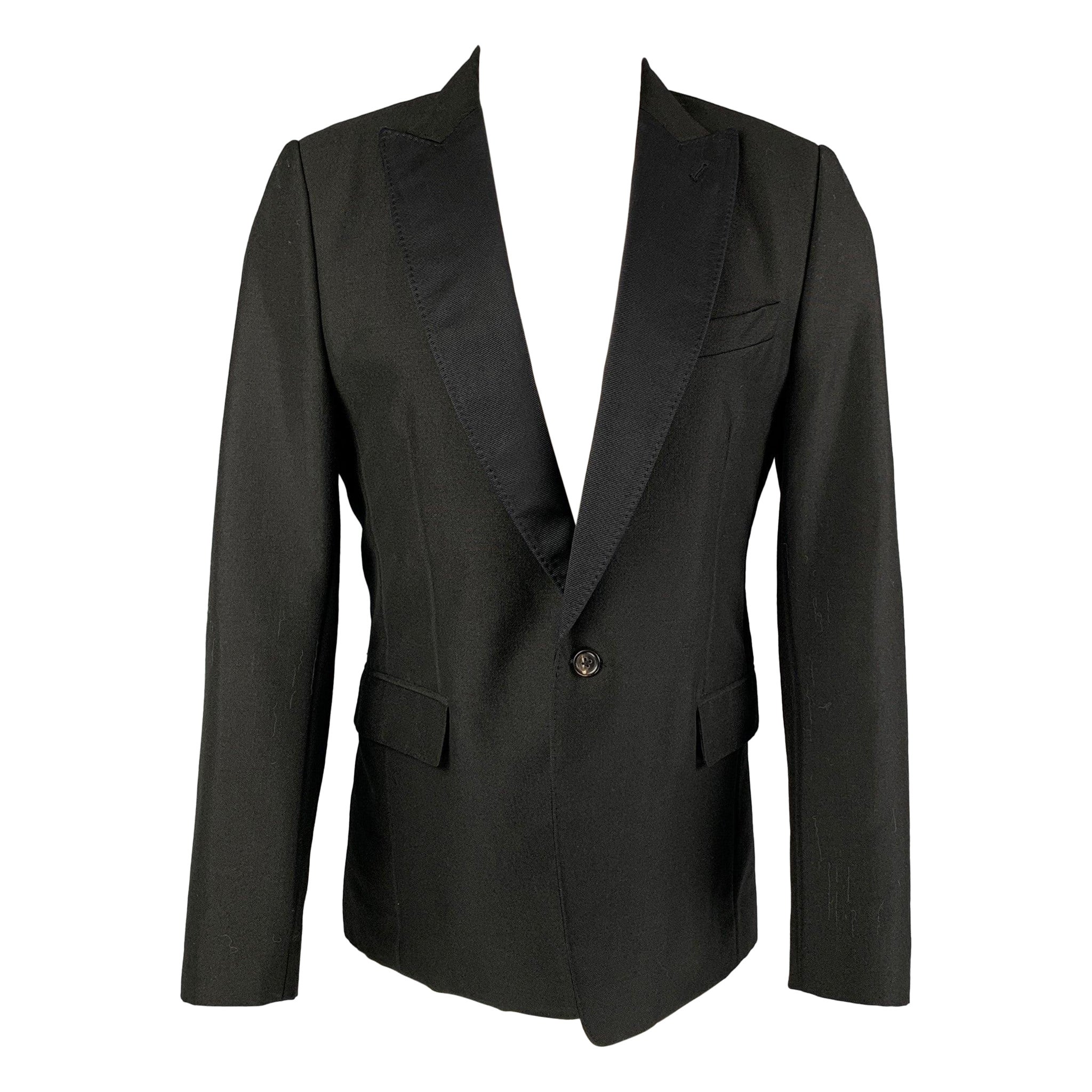 MARC JACOBS Chest Size 38 Black Solid Mohair &  Wool Peak Lapel Sport Coat For Sale