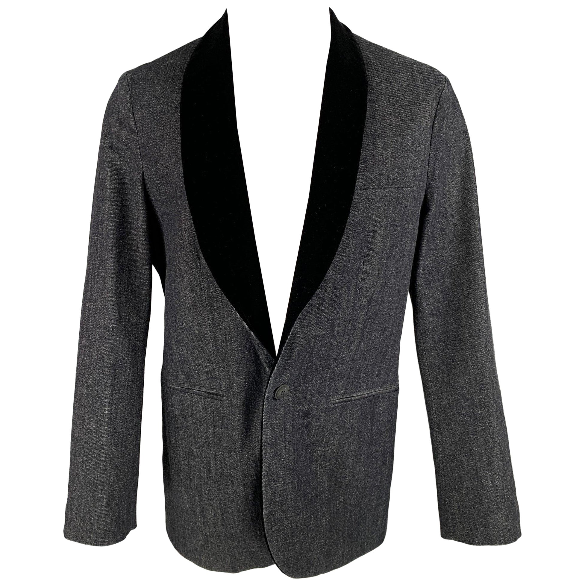 GIORGIO ARMANI Size 44 Indigo Mixed Materials Cotton Cashmere Sport Coat For Sale