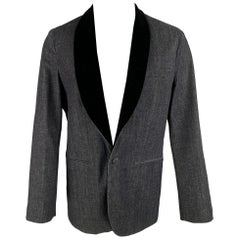 GIORGIO ARMANI Manteau de sport indigo, matériaux mixtes coton cachemire, taille 44