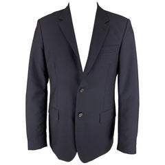 ALEXANDER MCQUEEN Talla 42 Chaquetón de lana de mohair azul marino con solapa de muesca