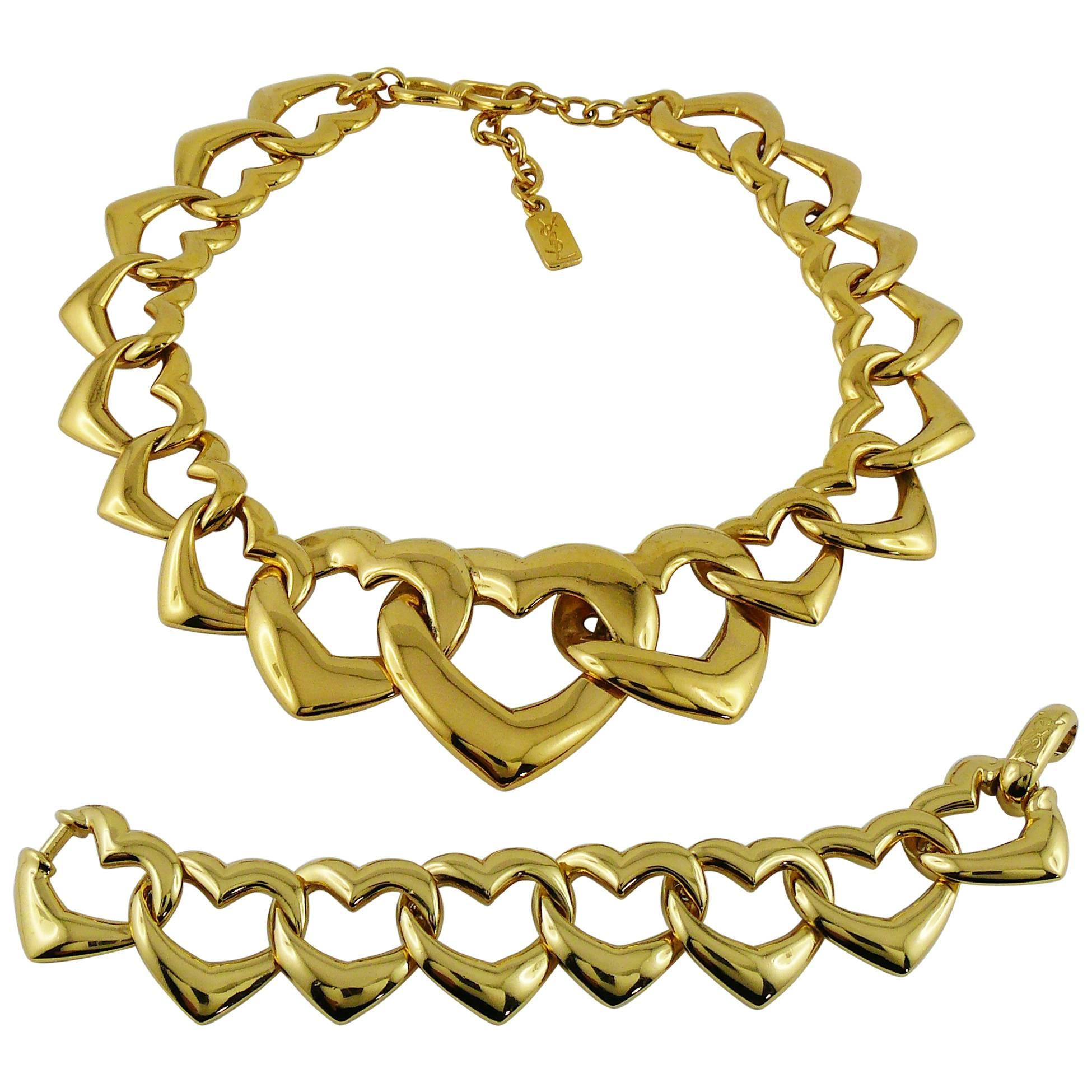 Yves Saint Laurent YSL Vintage Heart Necklace and Bracelet Set
