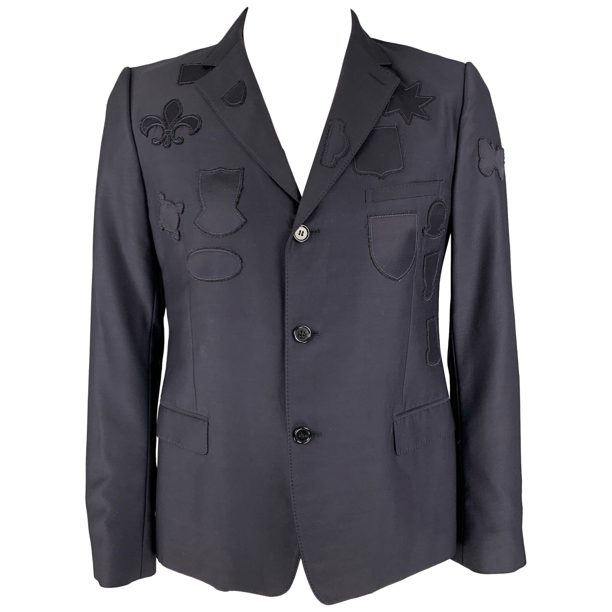ALEXANDER MCQUEEN Size 44 Navy Patches Wool Viscose Blend Sport Coat For Sale