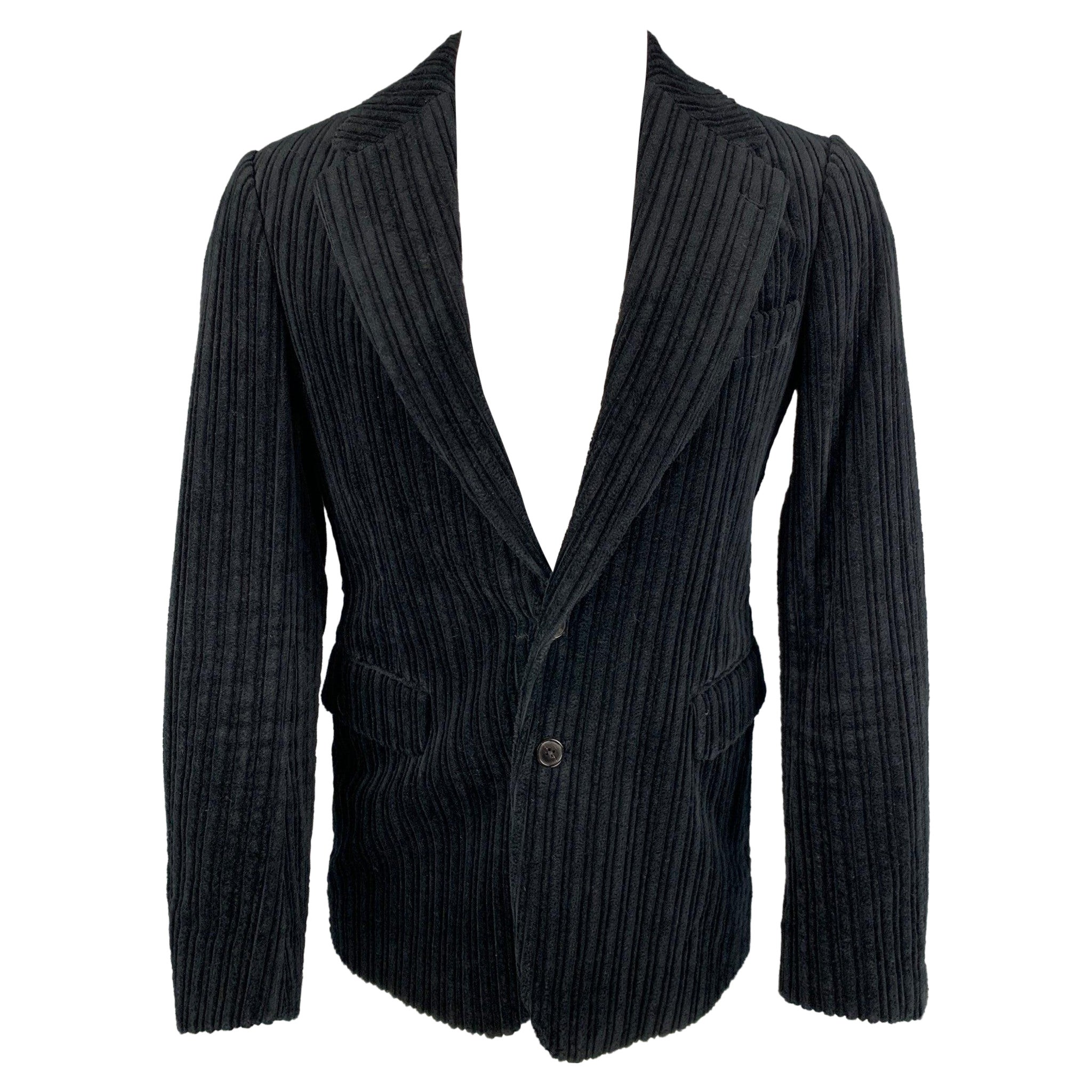 DRIES VAN NOTEN Size 36 Black Stripe Cotton Notch Lapel Sport Coat For Sale