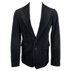 DRIES VAN NOTEN Size 36 Black Stripe Cotton Notch Lapel Sport Coat