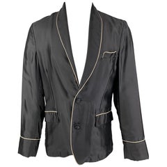 LA PERLA Talla M Negro Beige Seda Cuello chal Abrigo sport