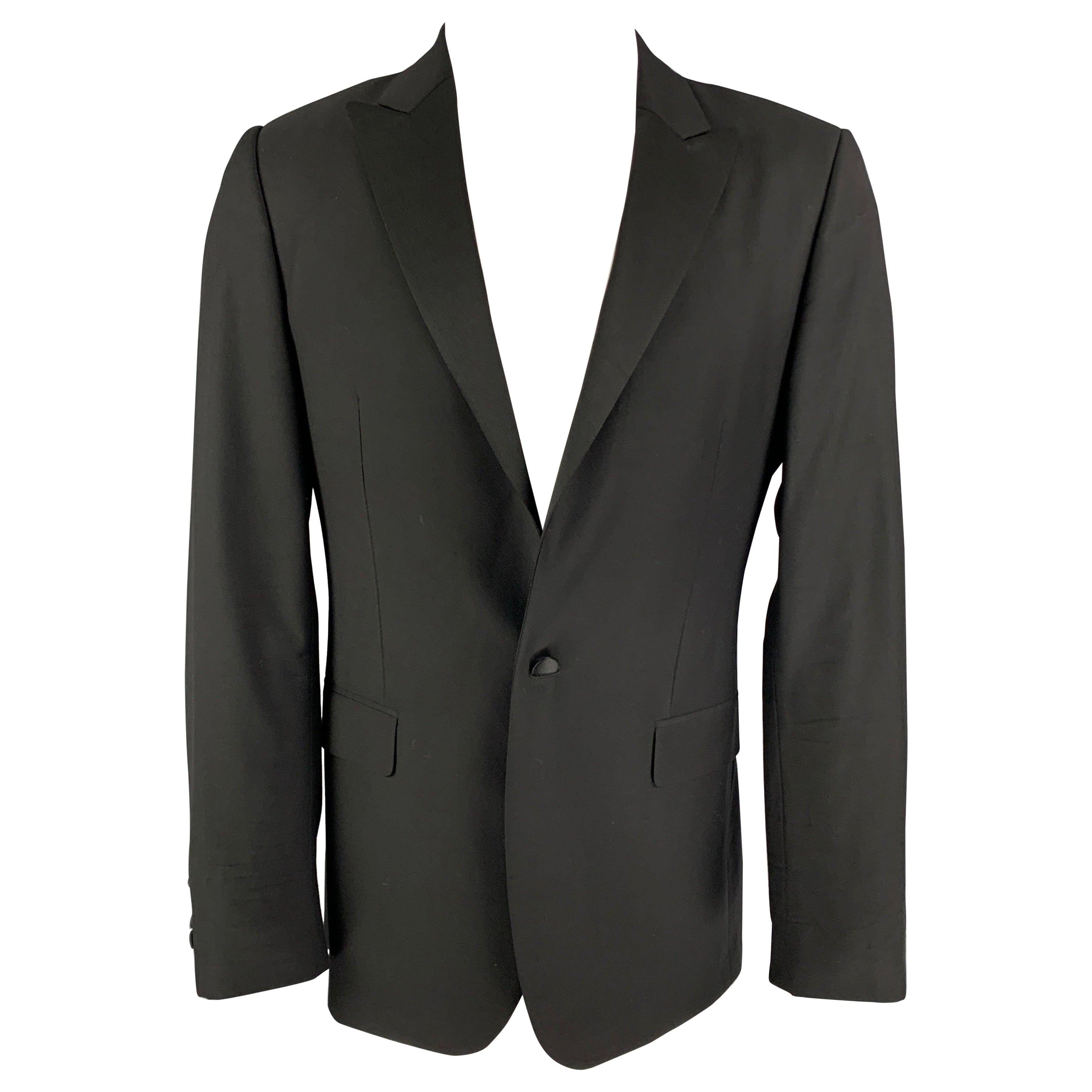 CALVIN KLEIN COLLECTION Size 38 Black Wool Peak Lapel Sport Coat For Sale