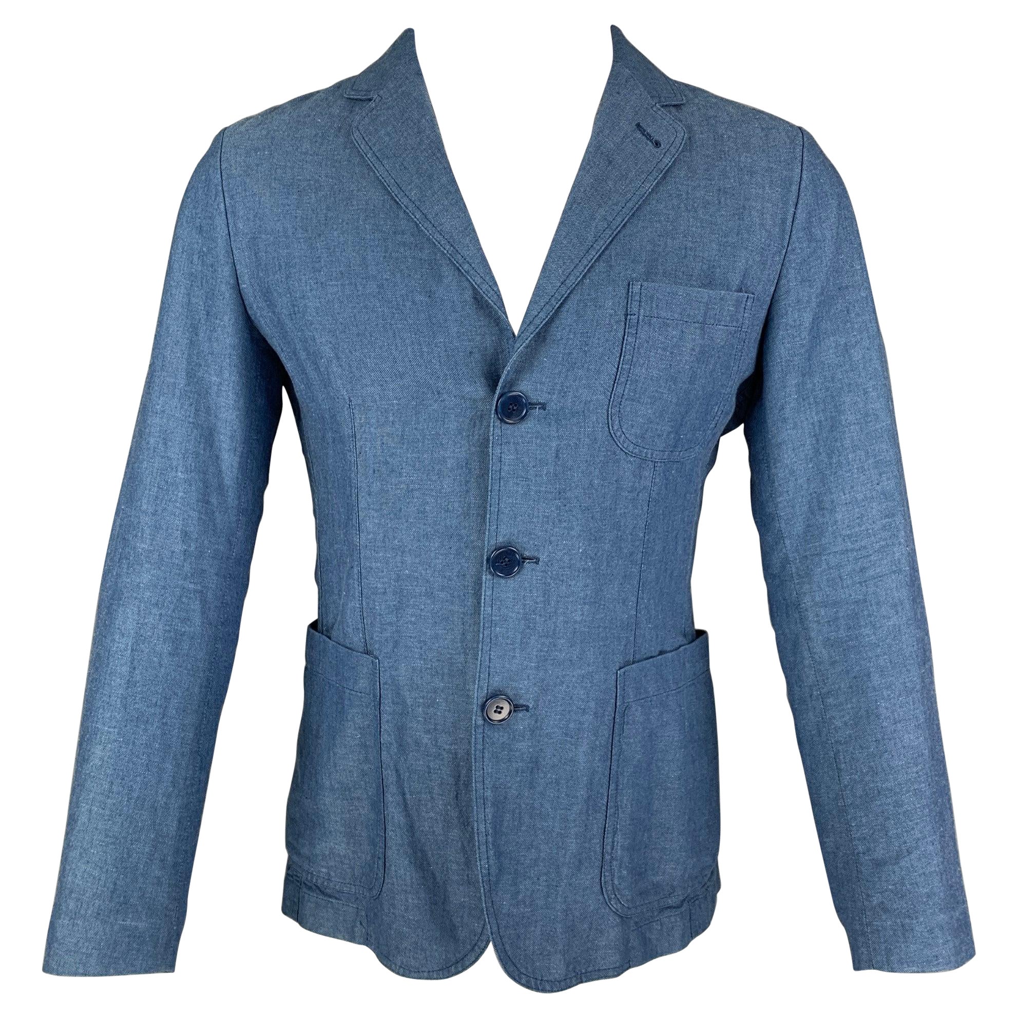 ASPESI Size XS Blue Cotton Linen Notch Lapel Sport Coat For Sale