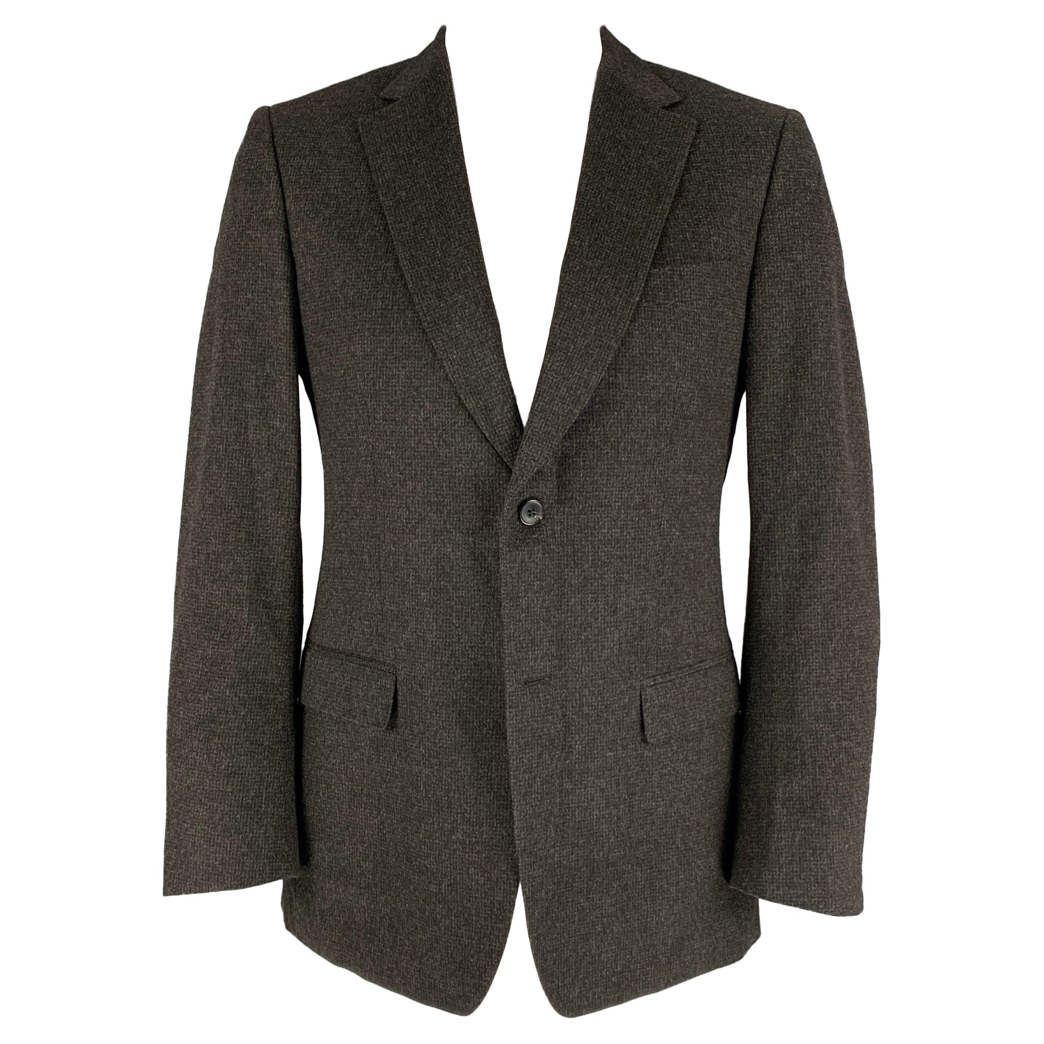 Z ZEGNA Size 40 Long Charcoal Grey Grid Wool Angora Sport Coat For Sale