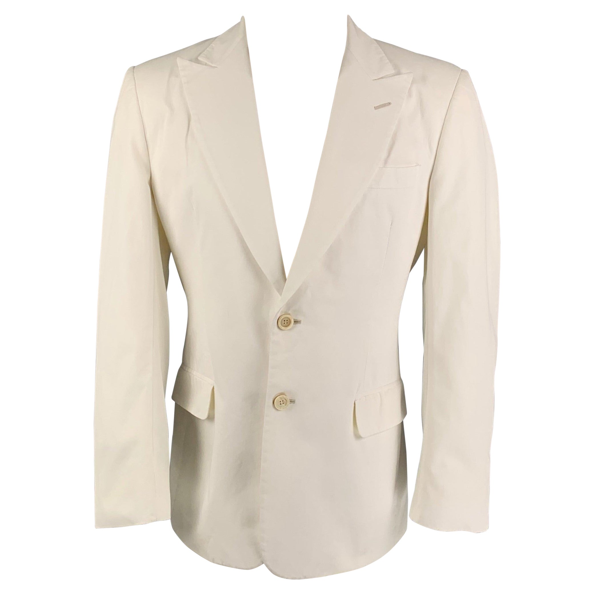 YVES SAINT LAURENT Size 40 White Cotton Peak Lapel Sport Coat For Sale