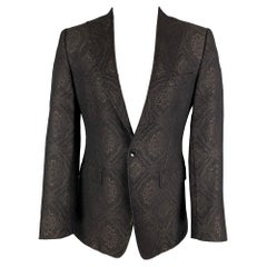 DOLCE & GABBANA Size 38 Black Brown Jacquard Wool Peak Lapel Sport Coat