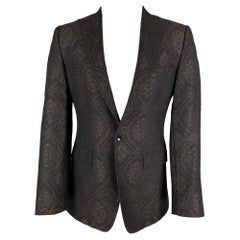 DOLCE & GABBANA Größe 38 Schwarz Brown Jacquard Wolle Peak Lapel Sportmantel