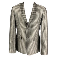 ROBERTO CAVALLI Size 40 Silver Black Stripe Wool Silk Sport Coat