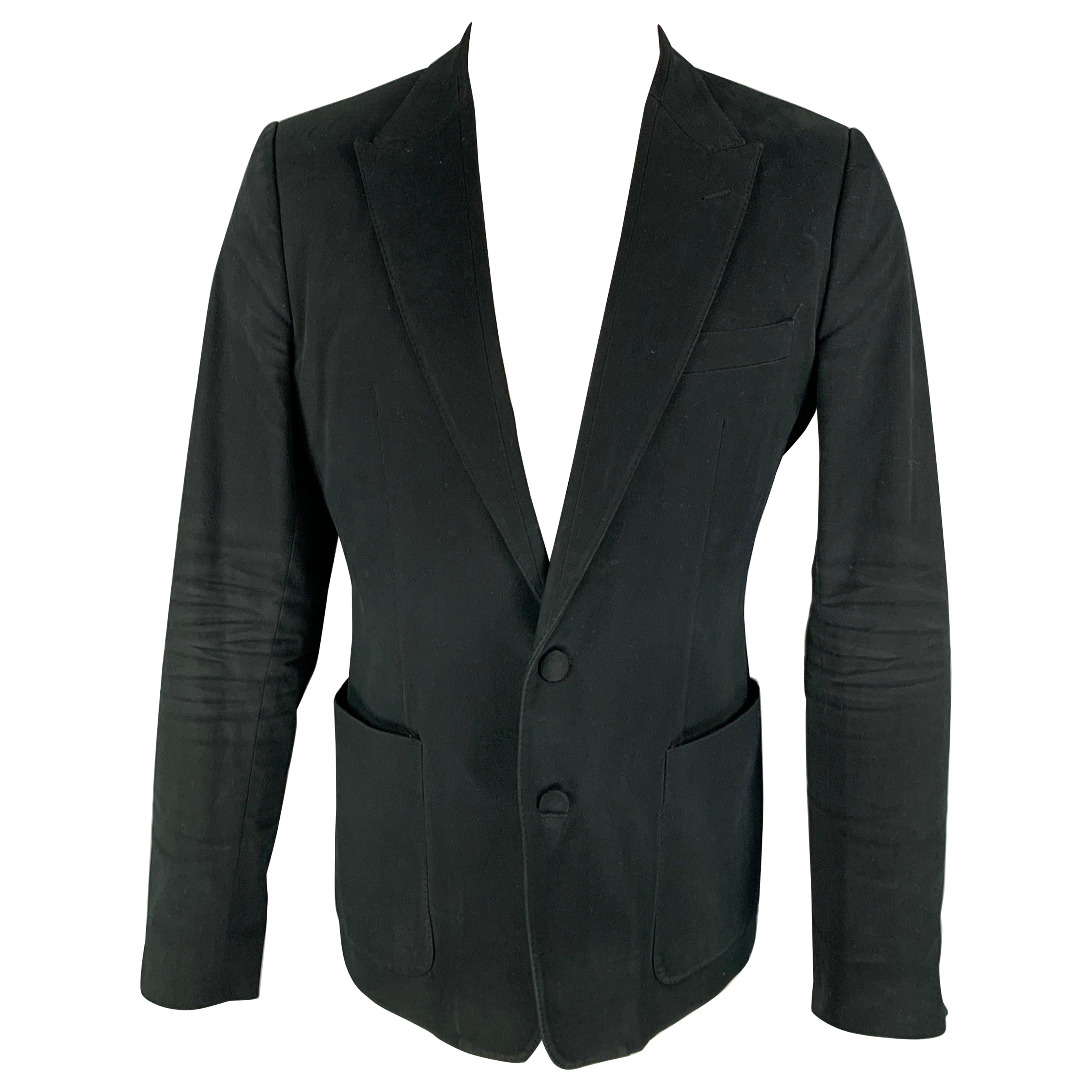 DOLCE & GABBANA Size 40 Black Cotton Peak Lapel Sport Coat For Sale