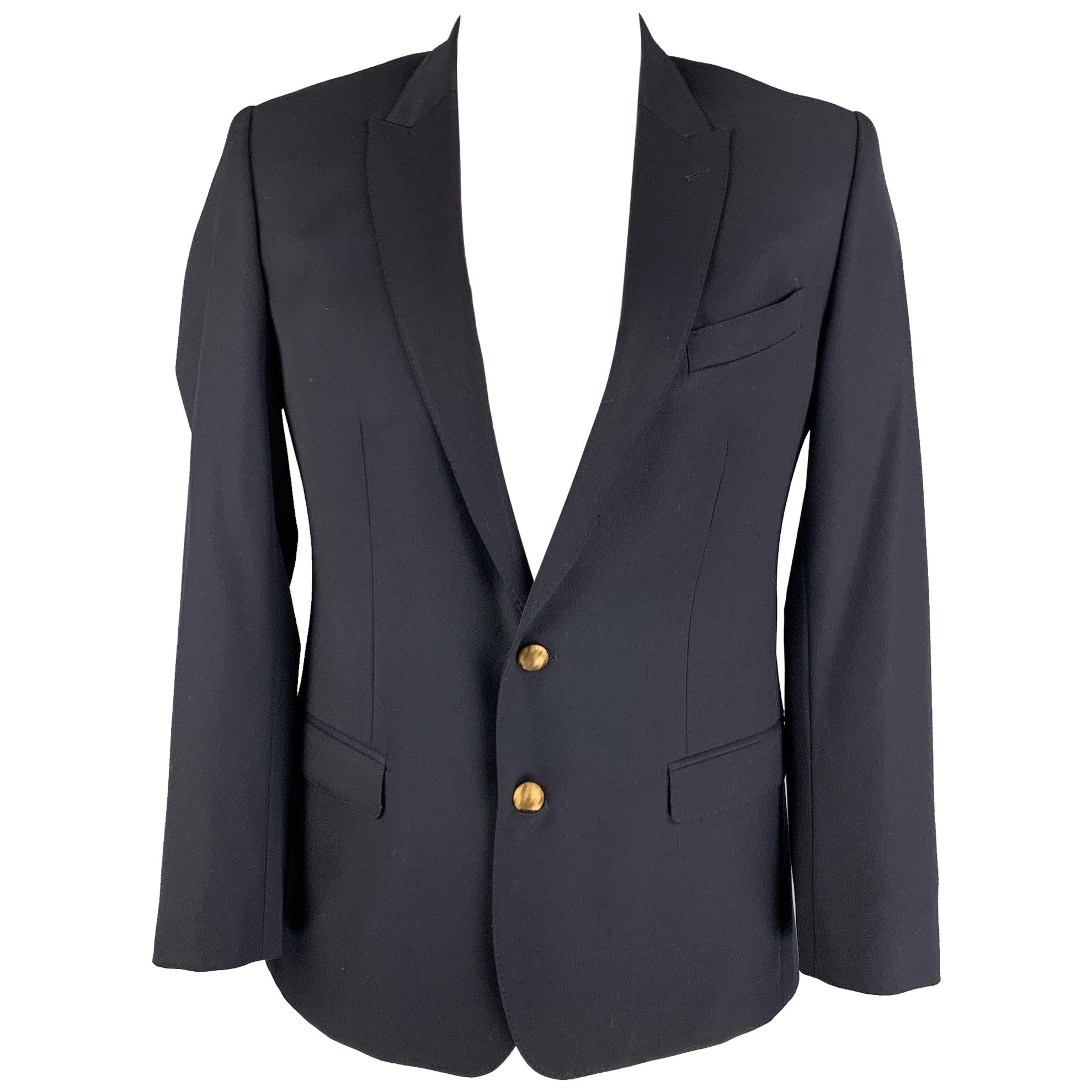 DOLCE & GABBANA Martini Size 42 Regular Navy Wool Silk Sport Coat For Sale