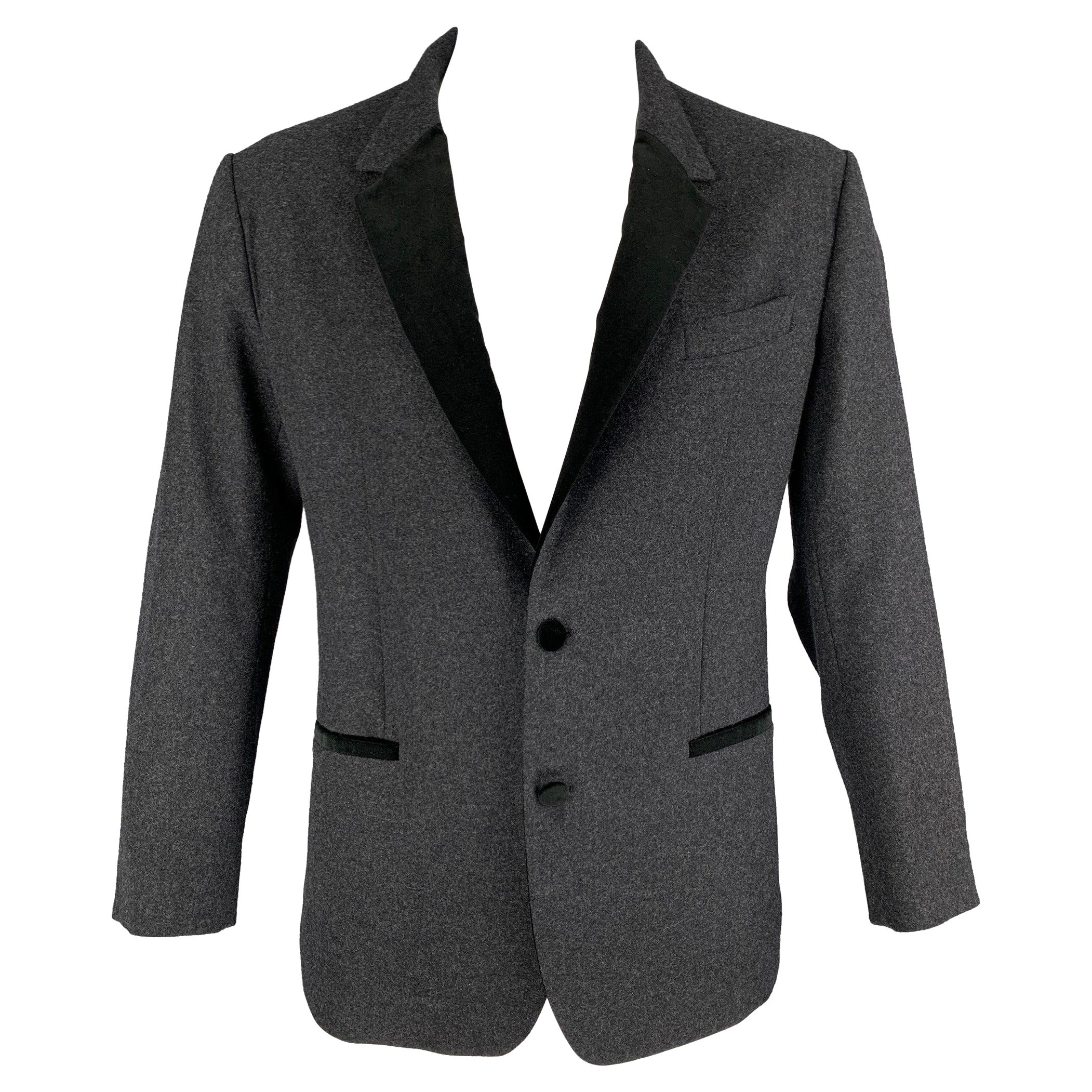 DOLCE & GABBANA Size 44 Regular Charcoal Black Wool Sport Coat For Sale
